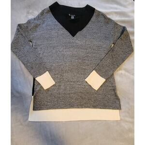Smartwool Womens S Gray Merino Wool Blend V-Neck Color Block Sweater Long Sleeve
